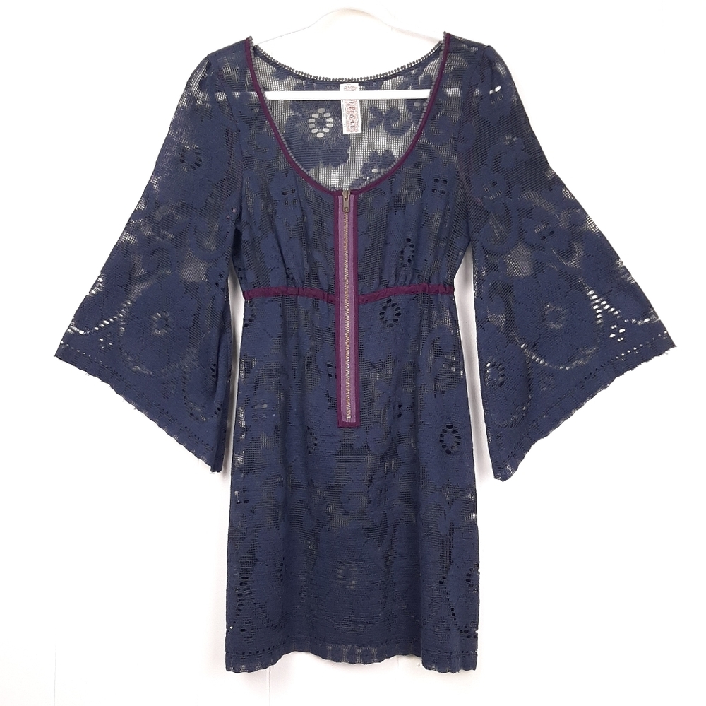 Free People mini dress tunic top bell sleeve sheer floral mesh festival boho